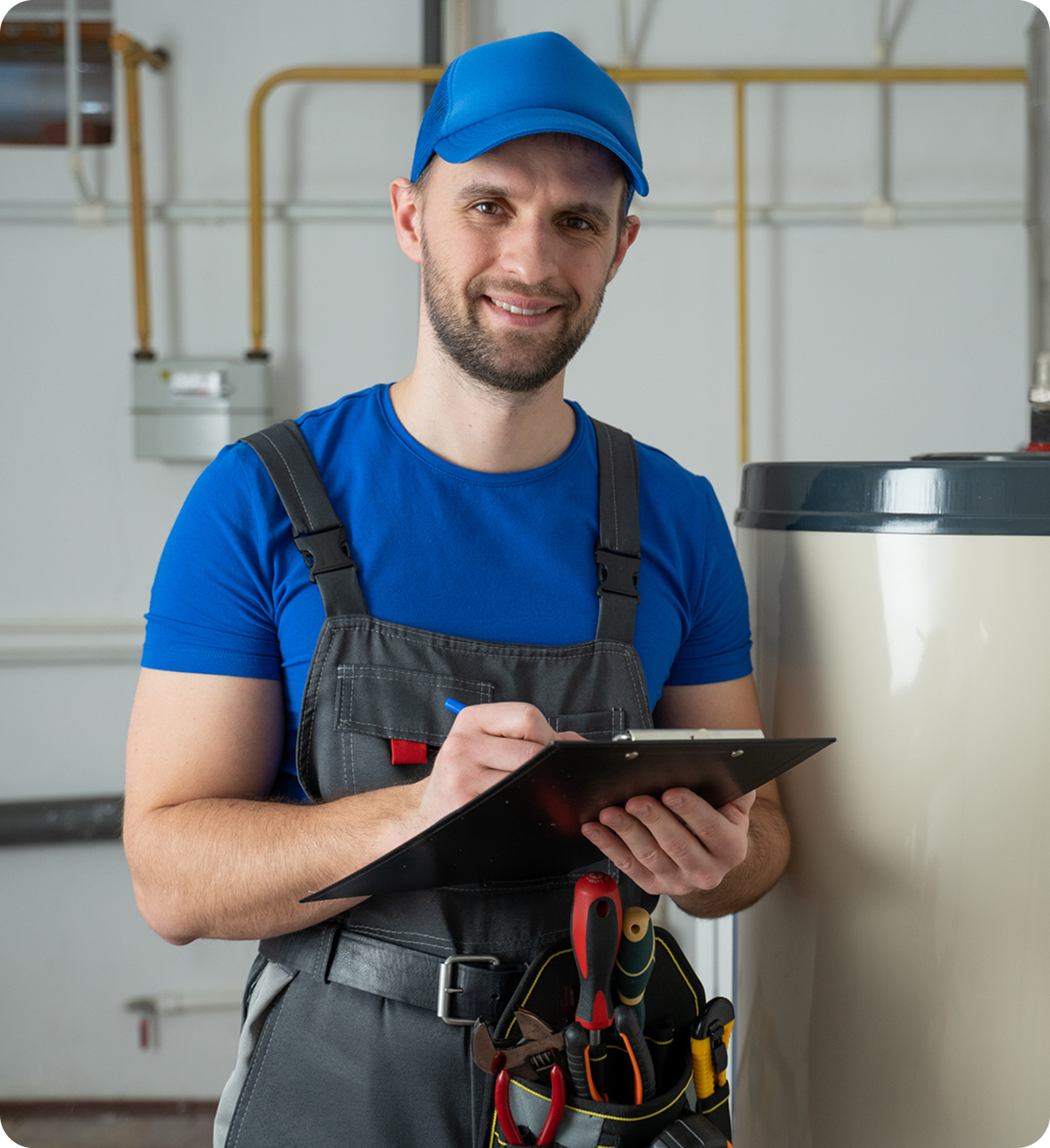 Man in blue cap with tools