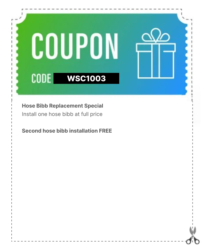 Coupon for hose bib replacement and installation offer.